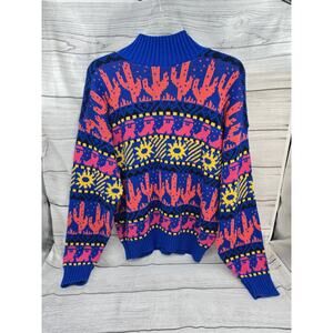 VTG Gotham Knit Sweater Southwestern Pattern Cactus Sun Womens Large Ugly